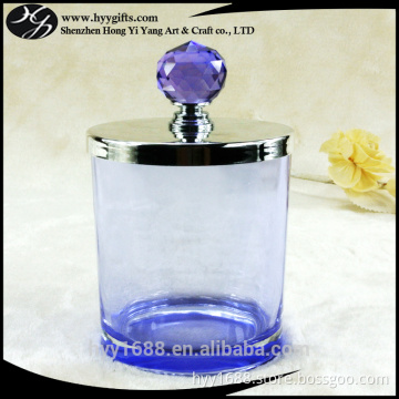 luxury transaprent purple glass storage candle jar with metal lid